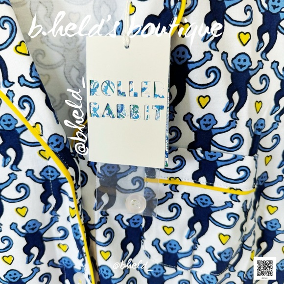 Roller Rabbit Lovely Monkey Polo Pajamas in Blue/Yellow Size Small Brand New NWT - Picture 5 of 14